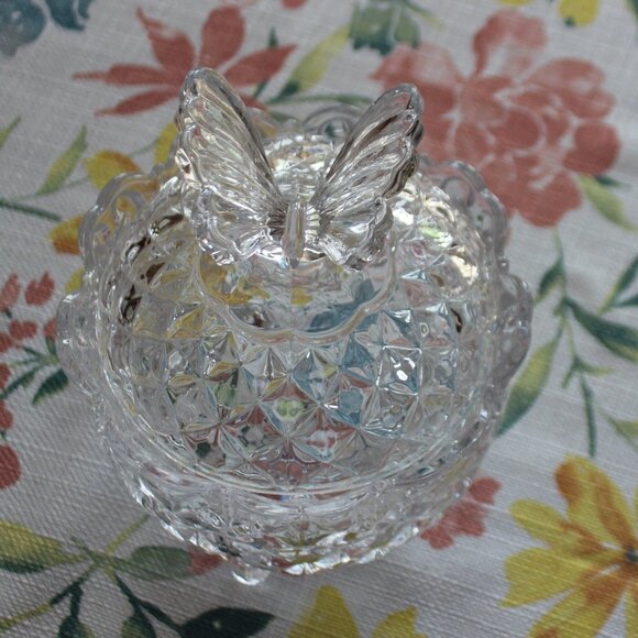 Vintage Bohemia Crystal Butterfly Covered Dish Czech Republic Footed Hand Cut - Picture 12 of 13